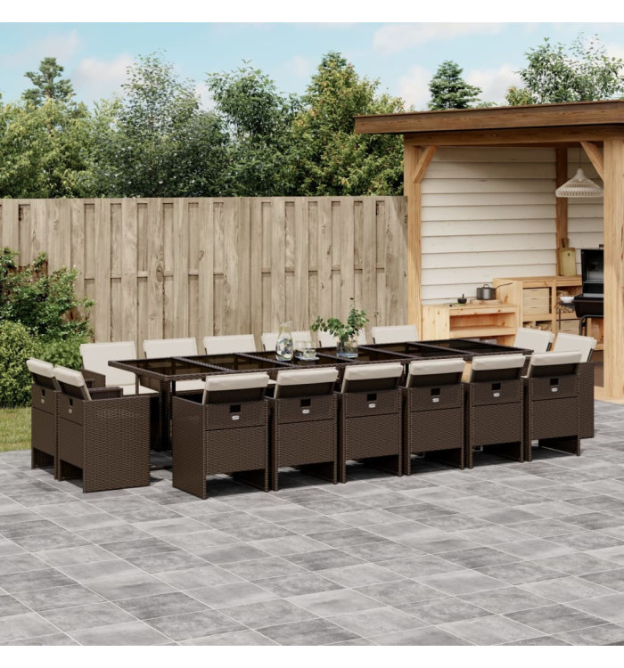 Ensemble à manger de jardin et coussins 17 pcs marron rotin | Mobilier & Déco