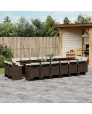 Ensemble à manger de jardin et coussins 17 pcs marron rotin | Mobilier & Déco