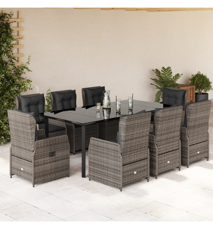 Ensemble à manger de jardin 9 pcs coussins gris résine tressée | Mobilier & Déco