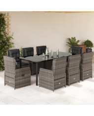 Ensemble à manger de jardin 9 pcs coussins gris résine tressée | Mobilier & Déco