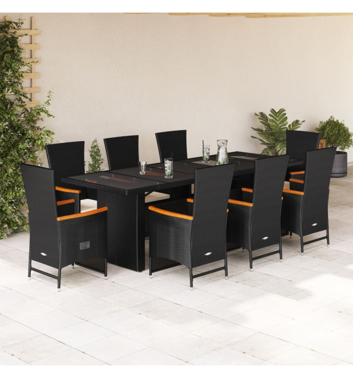 Ensemble à manger de jardin 9pcs coussins noir résine tressée | Mobilier & Déco
