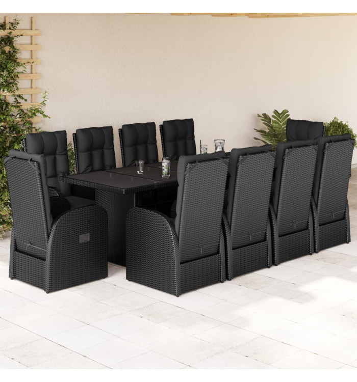 Ensemble à manger de jardin 11 pcs coussins noir résine tressée | Mobilier & Déco