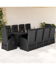 Ensemble à manger de jardin 11 pcs coussins noir résine tressée | Mobilier & Déco