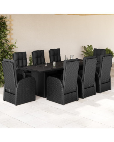 Ensemble à manger de jardin 9pcs coussins noir résine tressée | Mobilier & Déco