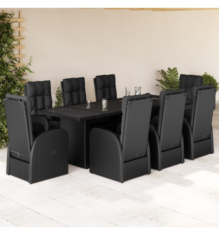 Ensemble à manger de jardin 9pcs coussins noir résine tressée | Mobilier & Déco