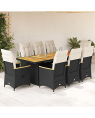 Ensemble de bistro de jardin 9 pcs coussins noir poly rotin | Mobilier & Déco