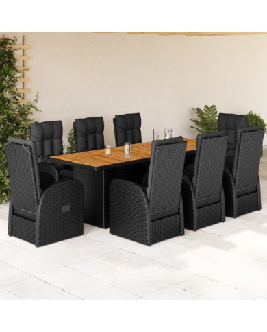 Ensemble à manger de jardin 9pcs coussins noir résine tressée | Mobilier & Déco