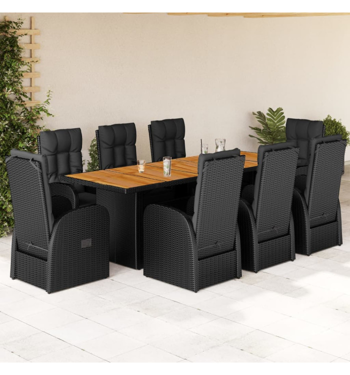 Ensemble à manger de jardin 9pcs coussins noir résine tressée | Mobilier & Déco