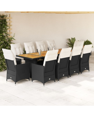 Ensemble de bistro de jardin 11 pcs coussins noir poly rotin | Mobilier & Déco