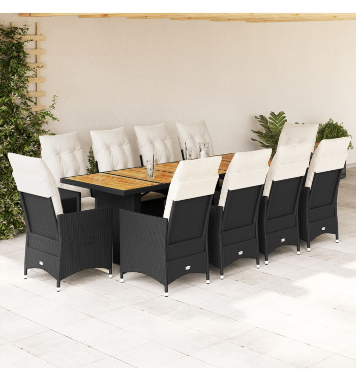Ensemble de bistro de jardin 11 pcs coussins noir poly rotin | Mobilier & Déco