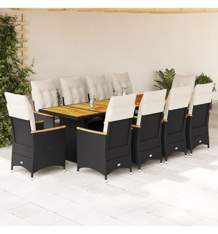 Ensemble de bistro de jardin 11 pcs coussins noir poly rotin | Mobilier & Déco