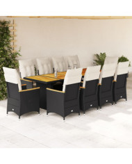 Ensemble de bistro de jardin 11 pcs coussins noir poly rotin | Mobilier & Déco