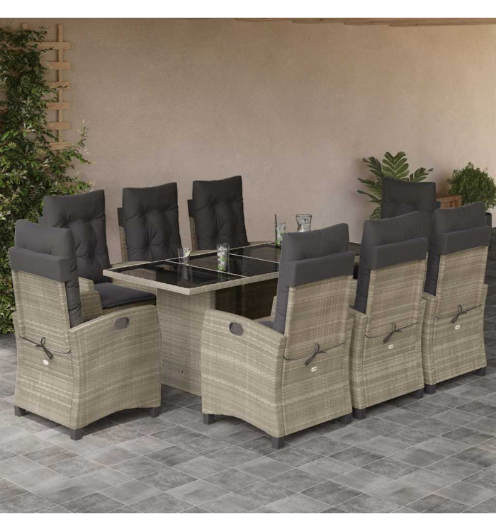 Ensemble à manger de jardin et coussins 9 pcs gris clair rotin | Mobilier & Déco