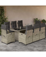 Ensemble à manger de jardin et coussins 9 pcs gris clair rotin | Mobilier & Déco