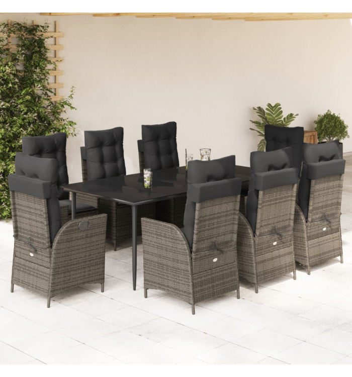 Ensemble à manger de jardin 9 pcs coussins gris résine tressée | Mobilier & Déco
