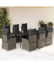 Ensemble à manger de jardin 9 pcs coussins gris résine tressée | Mobilier & Déco