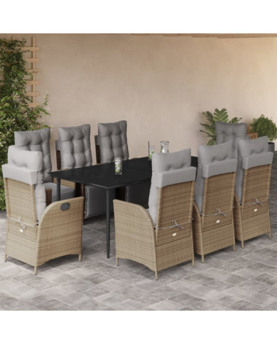 Ensemble à manger de jardin et coussins 9 pcs mélange beige | Mobilier & Déco