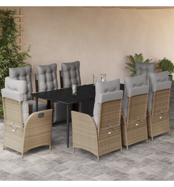 Ensemble à manger de jardin et coussins 9 pcs mélange beige | Mobilier & Déco