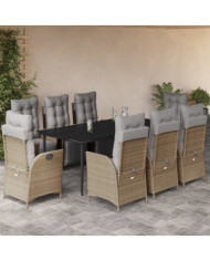 Ensemble à manger de jardin et coussins 9 pcs mélange beige | Mobilier & Déco