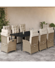 Ensemble à manger de jardin et coussins 9 pcs beige Poly rotin | Mobilier & Déco