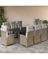 Ensemble à manger de jardin et coussins 9 pcs mélange beige | Mobilier & Déco