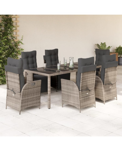 Ensemble à manger de jardin 9 pcs coussins gris résine tressée | Mobilier & Déco