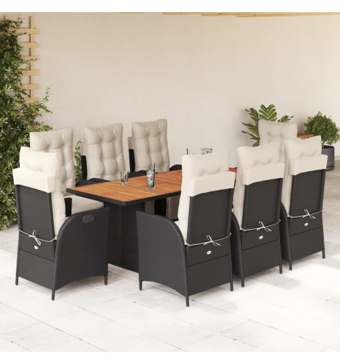 Ensemble à manger de jardin 9pcs coussins noir résine tressée | Mobilier & Déco