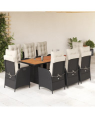 Ensemble à manger de jardin 9pcs coussins noir résine tressée | Mobilier & Déco