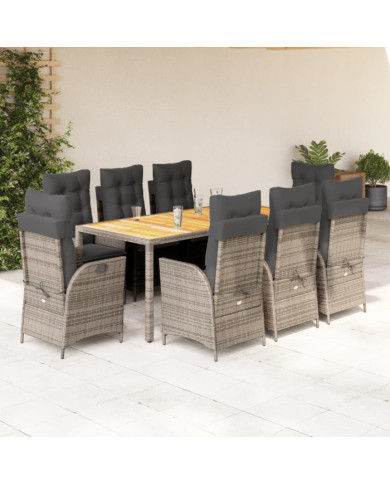Ensemble à manger de jardin 9 pcs coussins gris résine tressée | Mobilier & Déco