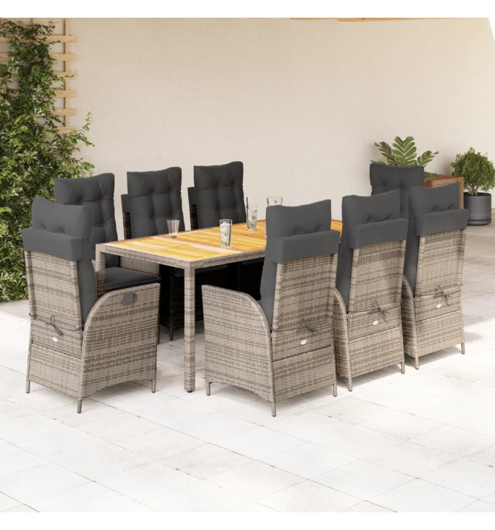Ensemble à manger de jardin 9 pcs coussins gris résine tressée | Mobilier & Déco