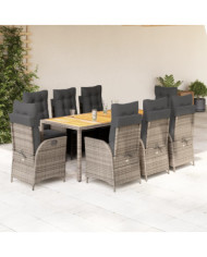 Ensemble à manger de jardin 9 pcs coussins gris résine tressée | Mobilier & Déco