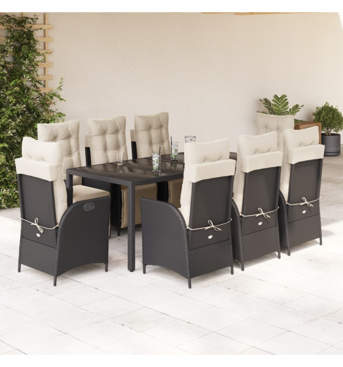 Ensemble à manger de jardin 9pcs coussins noir résine tressée | Mobilier & Déco
