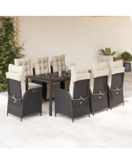 Ensemble à manger de jardin 9pcs coussins noir résine tressée | Mobilier & Déco