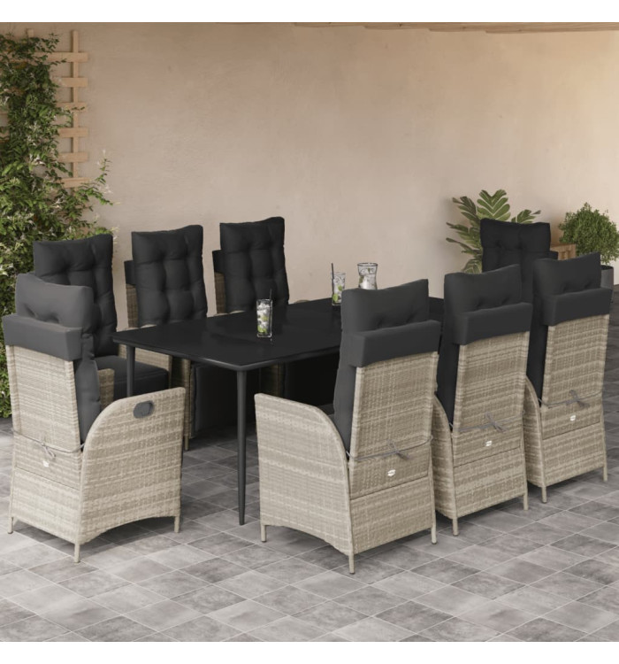 Ensemble à manger de jardin et coussins 9 pcs gris clair rotin | Mobilier & Déco