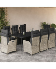 Ensemble à manger de jardin et coussins 9 pcs gris clair rotin | Mobilier & Déco