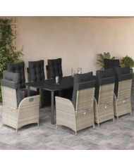 Ensemble à manger de jardin et coussins 9 pcs gris clair rotin | Mobilier & Déco