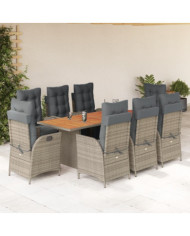 Ensemble à manger de jardin 9 pcs coussins gris résine tressée | Mobilier & Déco
