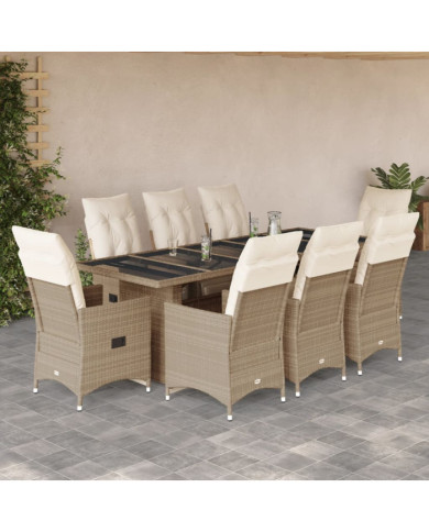 Ensemble de bistro de jardin 9 pcs coussins beige poly rotin | Mobilier & Déco