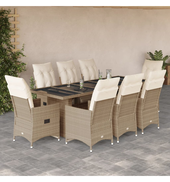 Ensemble de bistro de jardin 9 pcs coussins beige poly rotin | Mobilier & Déco