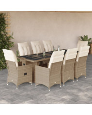 Ensemble de bistro de jardin 9 pcs coussins beige poly rotin | Mobilier & Déco