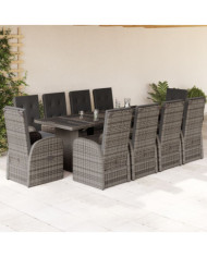 Ensemble à manger de jardin 11pcs avec coussins gris poly rotin | Mobilier & Déco