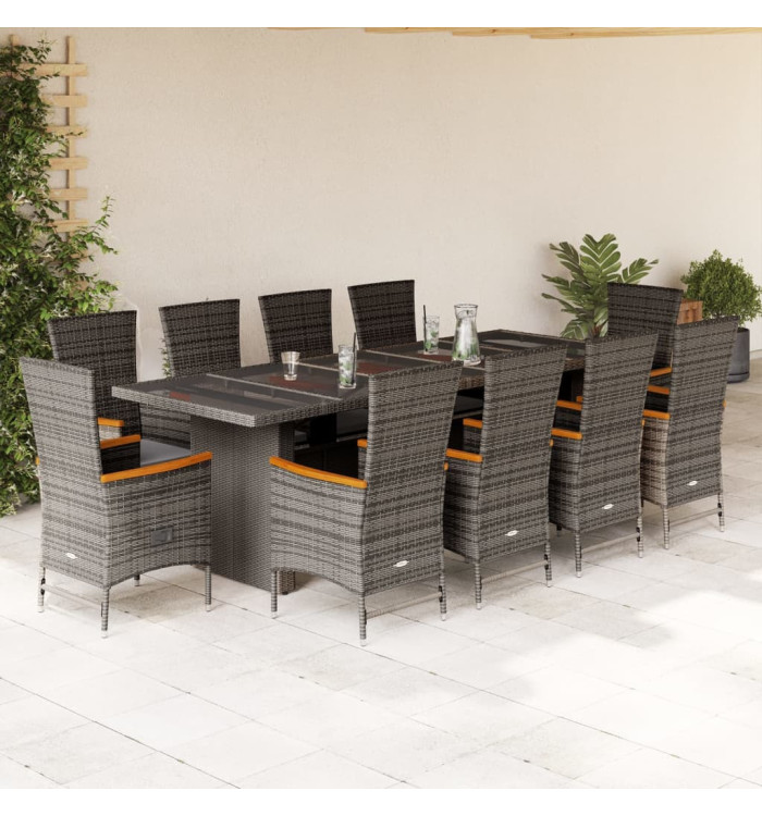 Ensemble à manger de jardin 11pcs avec coussins gris poly rotin | Mobilier & Déco