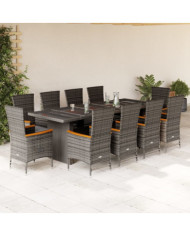 Ensemble à manger de jardin 11pcs avec coussins gris poly rotin | Mobilier & Déco