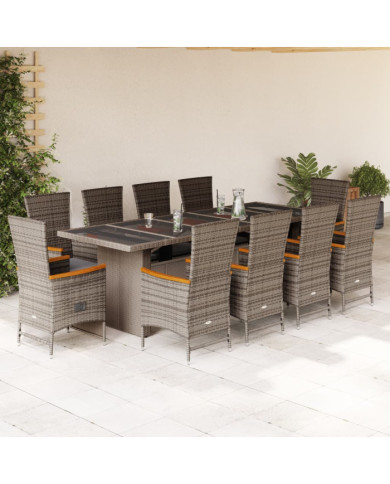 Ensemble à manger de jardin 11pcs avec coussins gris poly rotin | Mobilier & Déco
