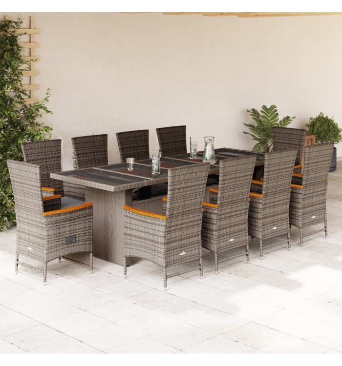 Ensemble à manger de jardin 11pcs avec coussins gris poly rotin | Mobilier & Déco