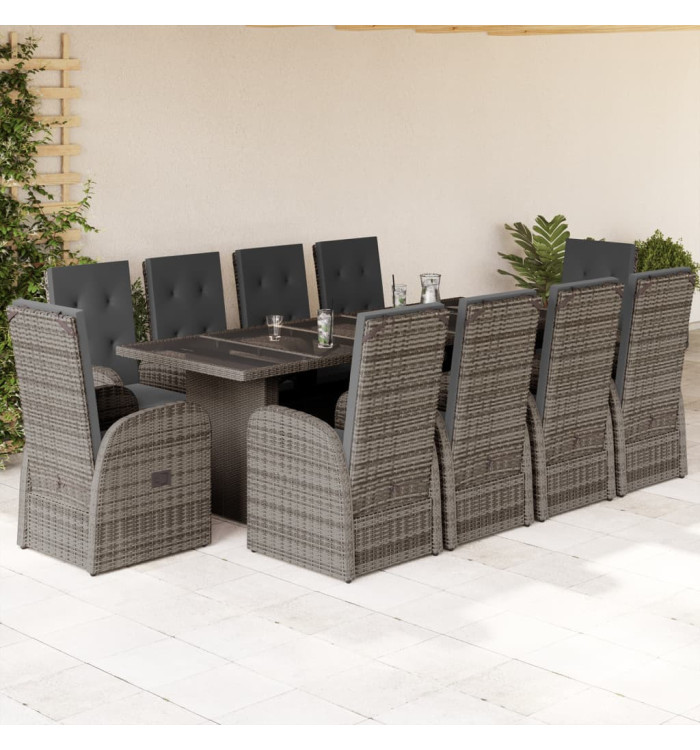Ensemble à manger de jardin 11pcs avec coussins gris poly rotin | Mobilier & Déco