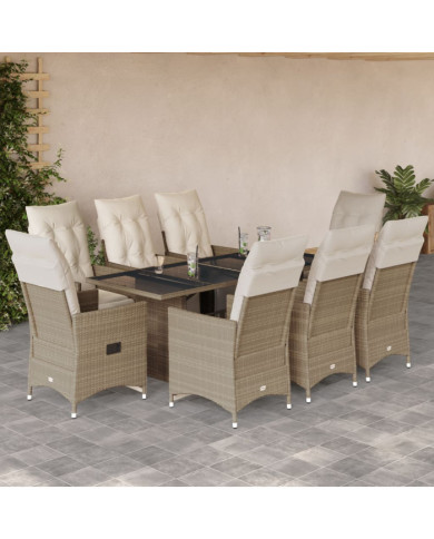 Ensemble de bistro de jardin 9 pcs coussins beige poly rotin | Mobilier & Déco