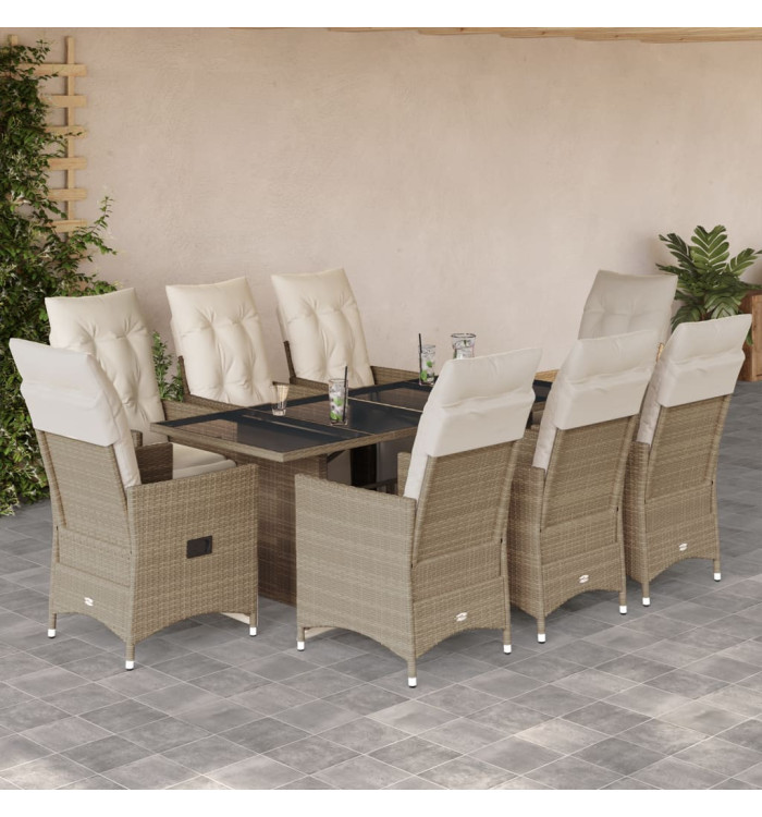 Ensemble de bistro de jardin 9 pcs coussins beige poly rotin | Mobilier & Déco