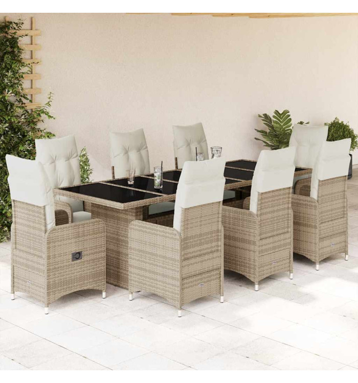 Ensemble de bistro de jardin 9 pcs coussins beige poly rotin | Mobilier & Déco