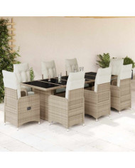 Ensemble de bistro de jardin 9 pcs coussins beige poly rotin | Mobilier & Déco